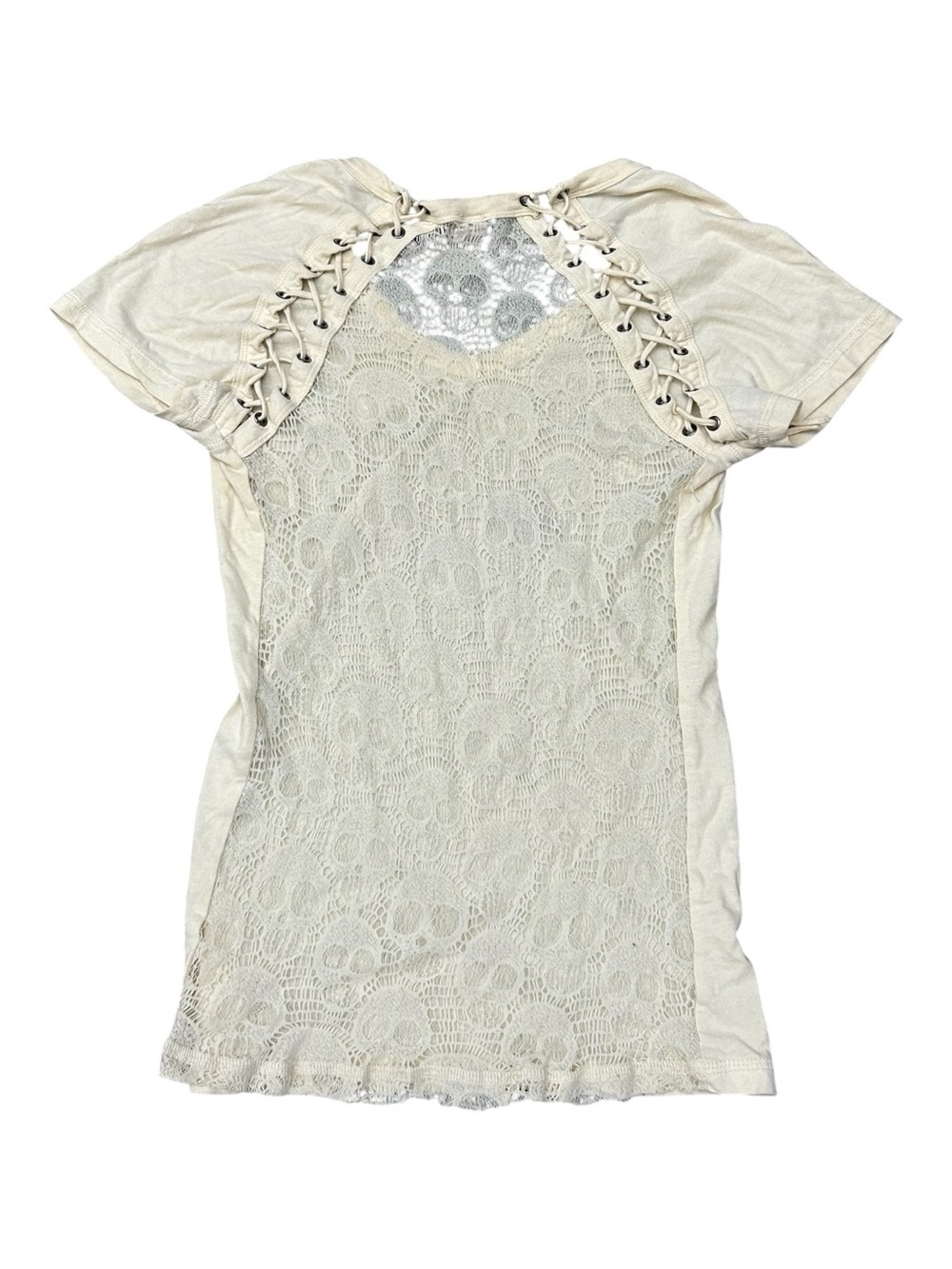 Affliction Y2K Ride Free Speed Shop Rhinestone Skull Lace Corset Top Size Small - Picture 2 of 5